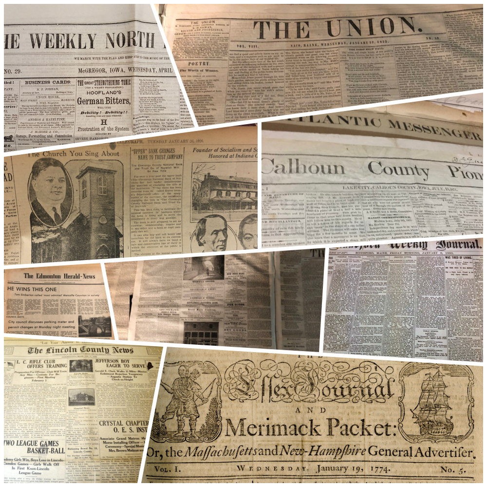 Collage of newspaper clips and mastheads